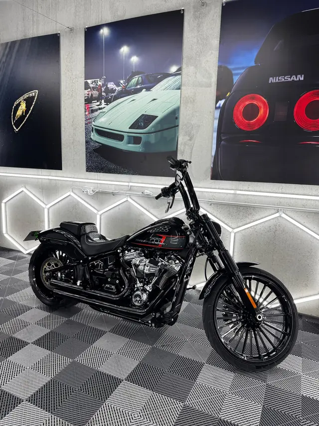 Black Harley-Davidson motorcycle detailed in the studio