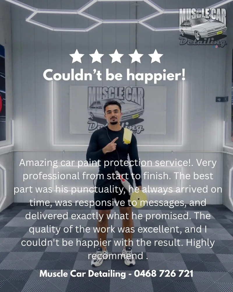 Five-star review: Couldn’t be happier! Amazing car paint protection service! Very professional from start to finish. The best part was his punctuality, he always arrived on time, was responsive to messages, and delivered exactly what he promised. The quality of the work was excellent, and I couldn’t be happier with the result. Highly recommend.