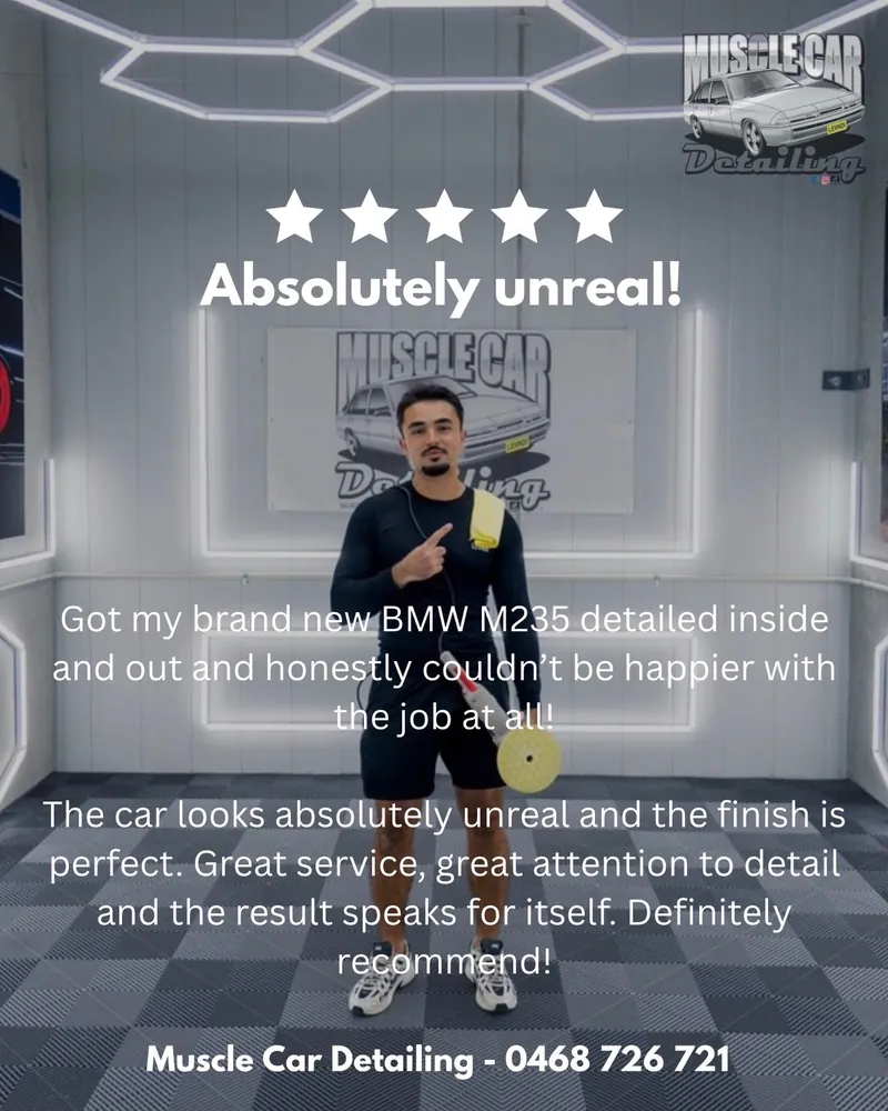 Five-star review: Absolutely unreal! Got my brand new BMW M235 detailed inside and out and honestly couldn’t be happier with the job at all! The car looks absolutely unreal and the finish is perfect. Great service, great attention to detail and the result speaks for itself. Definitely recommend!